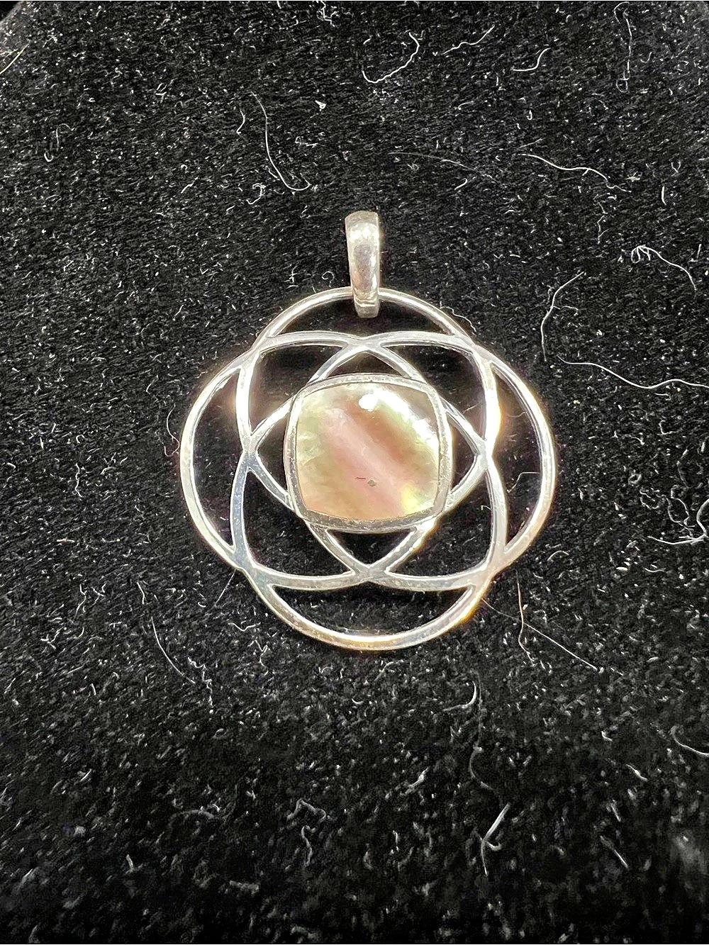 925 Sterling Silver Mother of Pearl/Abalone Bezel Pendant Signed Thailand